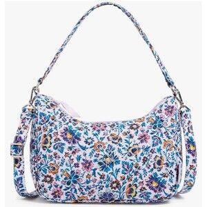 Vera Bradley Recycled Cotton Frannie Crescent Crossbody Purse Cloud Vine Pattern